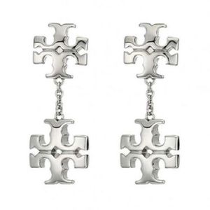 Tory Burch Silver Kira Linear Double Logo Earring